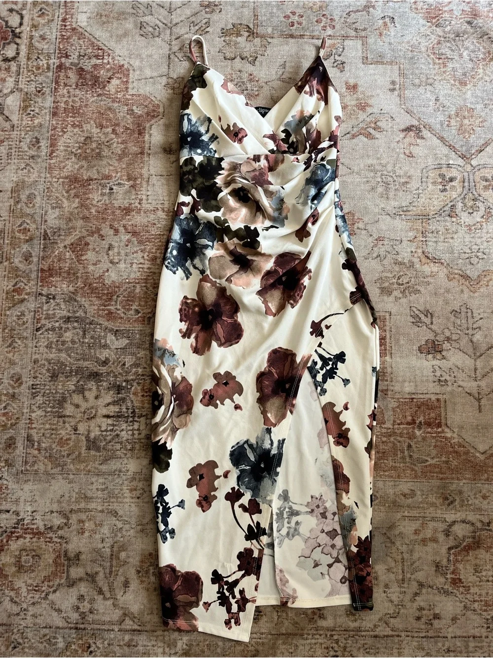Eclipse Midi Dress with Mauve & Black Floral Print - Picture 2 of 6